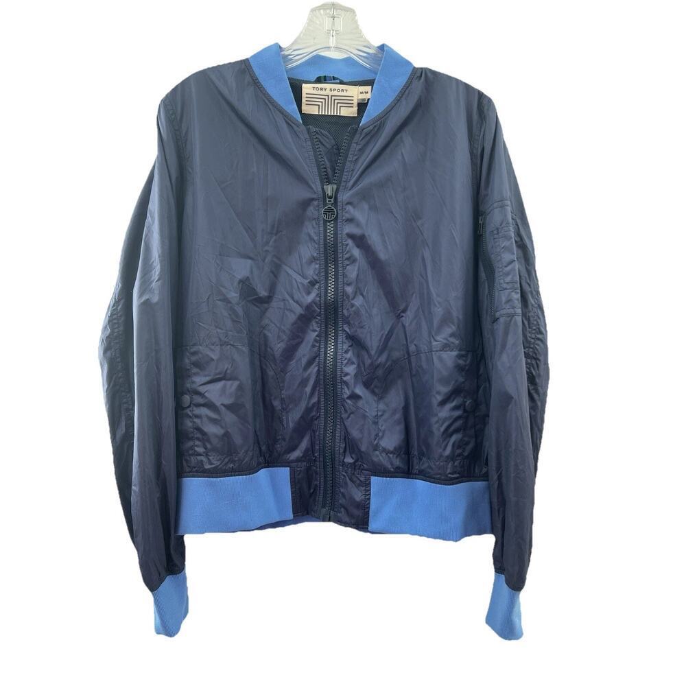 Tory Burch Sport Women’s Lightweight Lined Windbreaker Zip Front Blue Medium